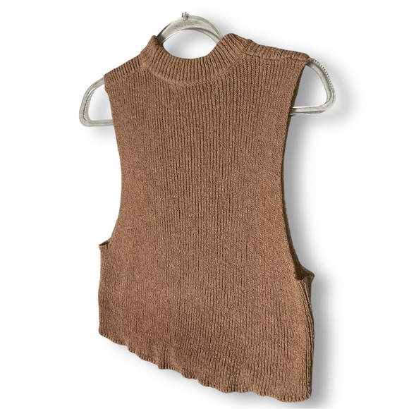 Free People Beach Sleeveless Sweater Sz XS Mock Neck Ribbed Knit Neutral Tan - Picture 7 of 10